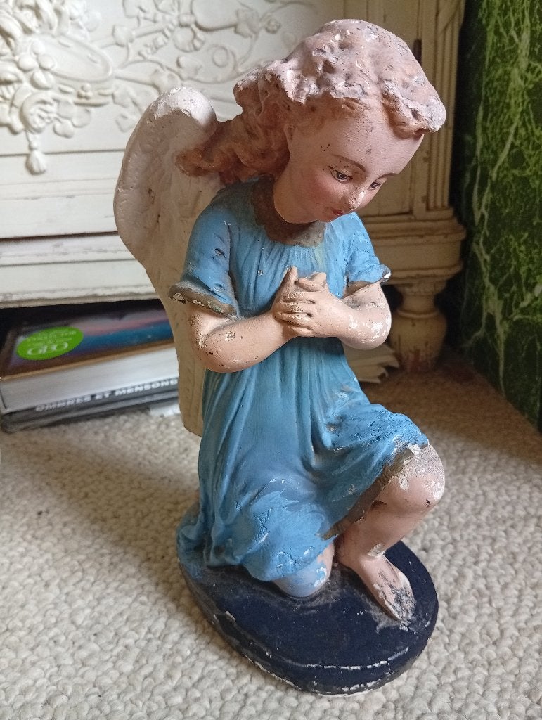 Superbe ange en plâtre polychrome 19 eme, Enlèvement