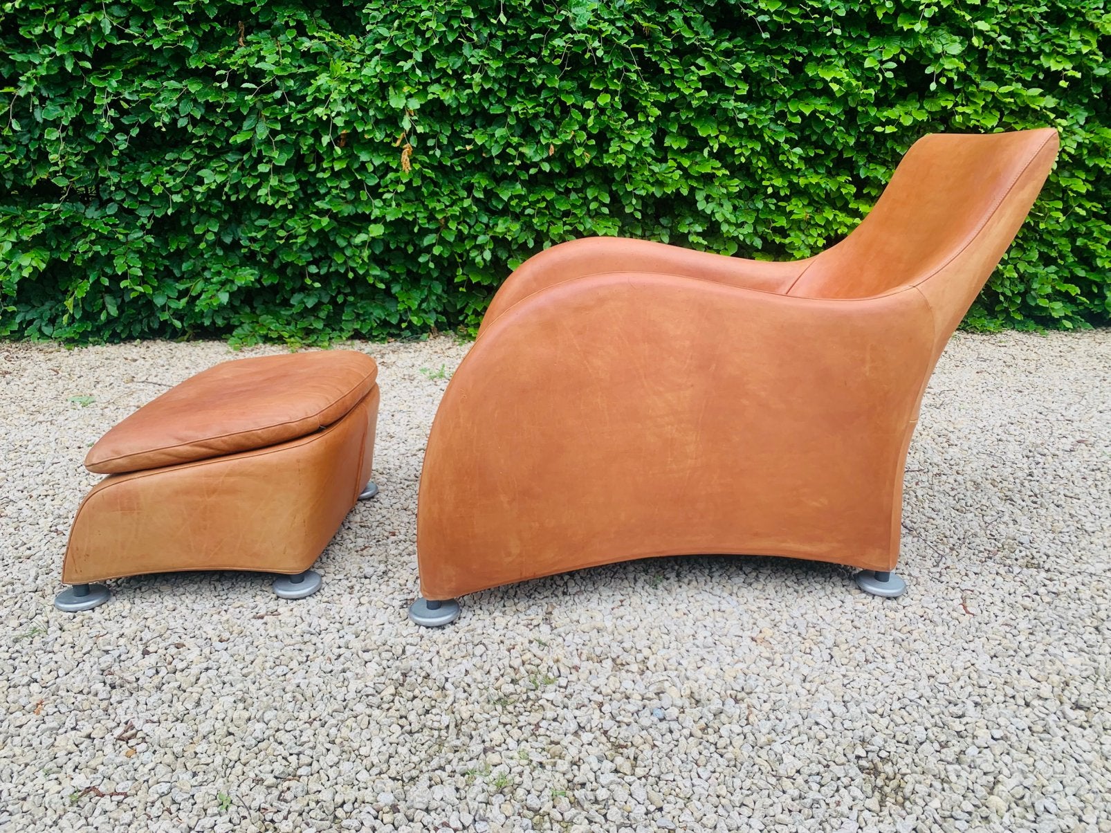 Montis design klassieker fauteuil & poef Gerard vd Berg, Ophalen, Gebruikt, Leer