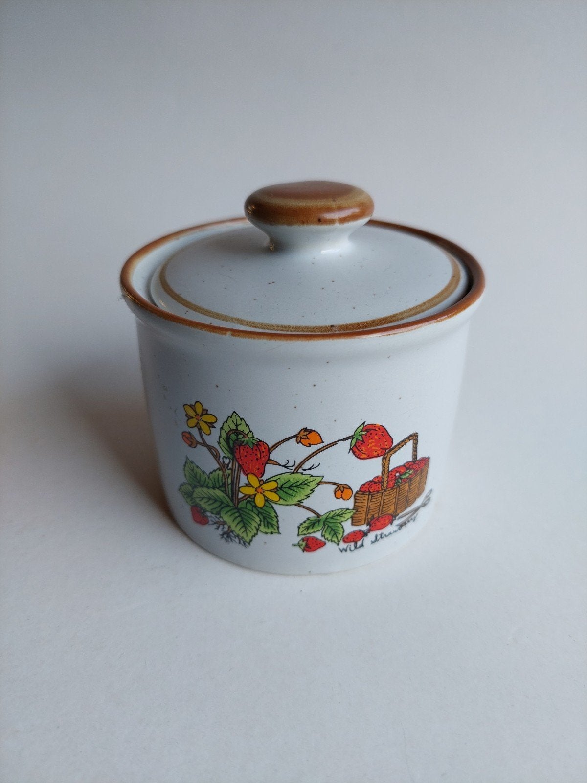 Vintage keramieken confituurpotje met aardbeiprint, Ophalen