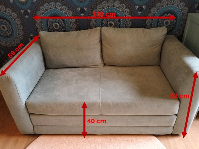 muntgroene 2-persoons slaapbank, Huis en Inrichting, Ophalen, Minder dan 75 cm, Tweepersoons, Zo goed als nieuw