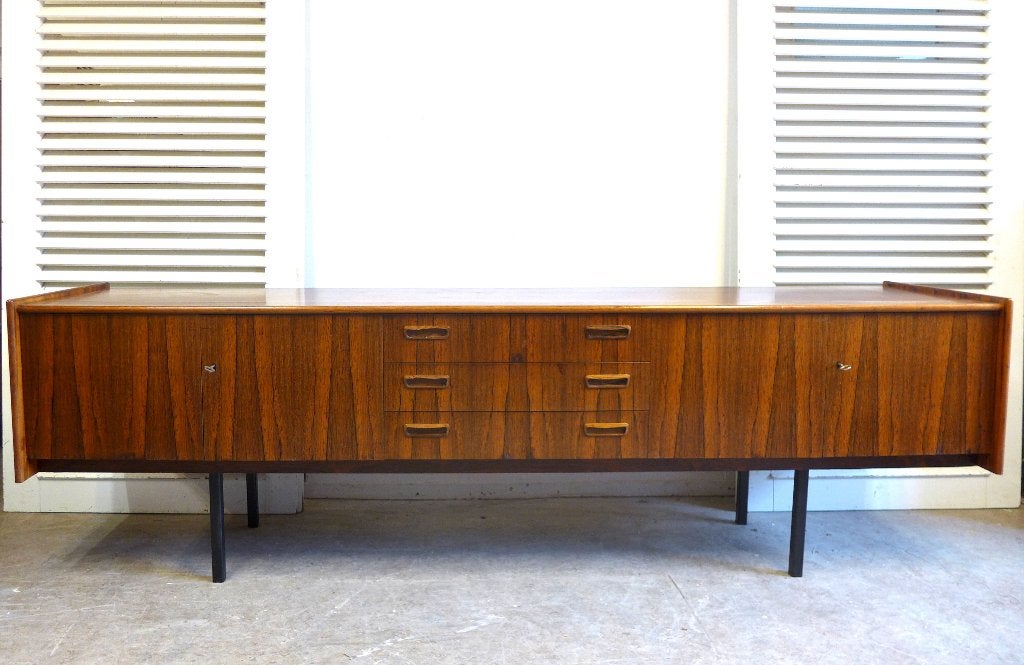 Prachtig vintage midcentury palisander lowboard dressoir, Avec tiroir(s), 200 cm ou plus, Enlèvement, Autres essences de bois