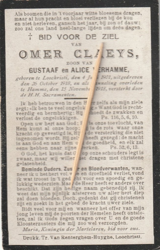 Victime de guerre 1914-1918, Enlèvement ou Envoi