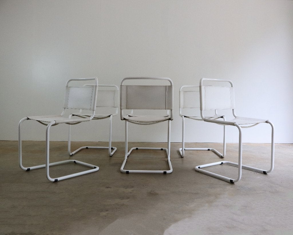 6x vintage witte leren buisframe breuer thonet s33 stijl, Ophalen