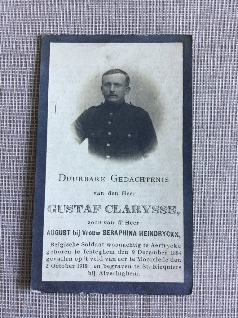 Soldaat G.Clarysse Ichtegem gesneuveld Moorslede 1918, Verzamelen, Bidprentjes en Rouwkaarten, Verzenden, Bidprentje