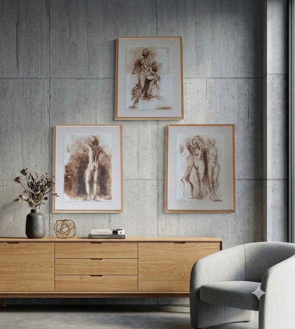 Drie mooie aquarellen van Wim Hurkmans., Antiek en Kunst, Ophalen, Achter glas