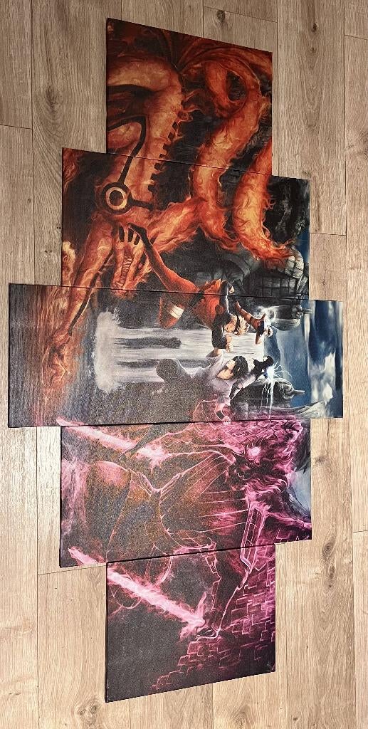 Ensemble de 5 Tableaux Naruto vs Sasuke + Poster OFFERT, Collections, Statues & Figurines, Comme neuf, Autres types, Enlèvement
