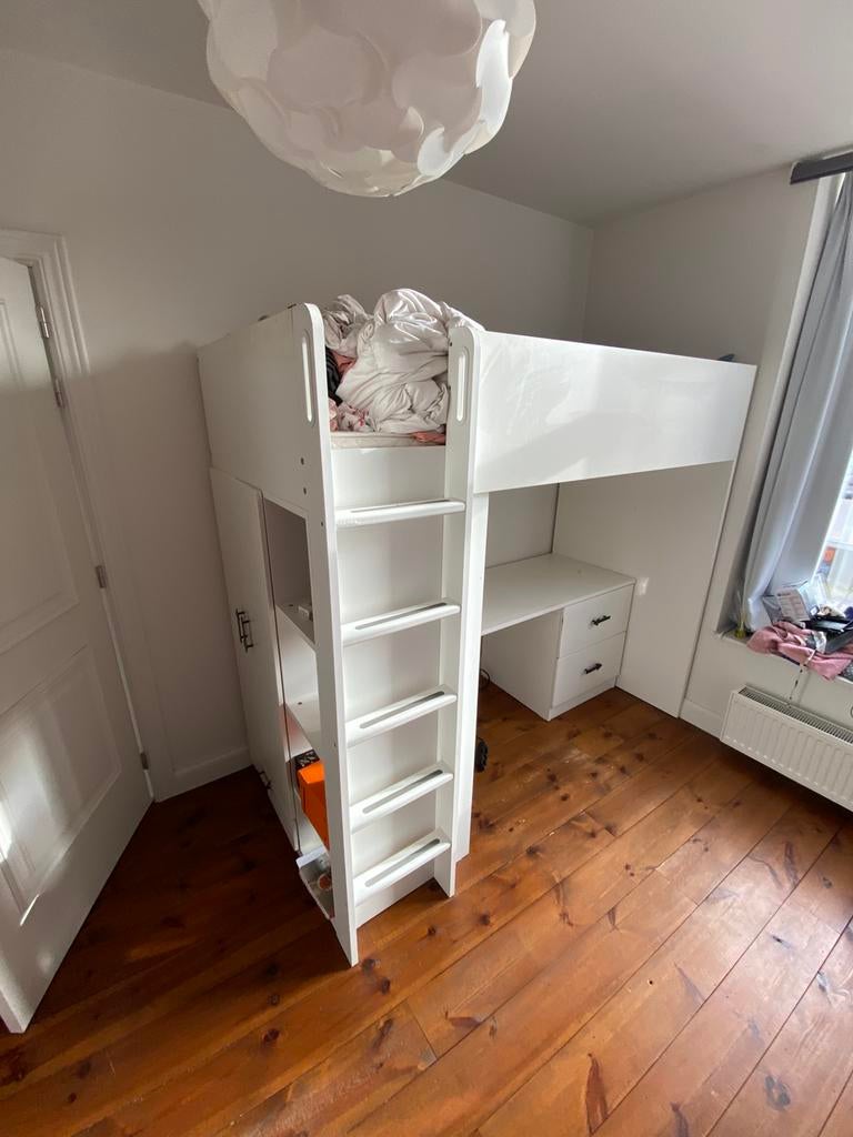 Lit mezzanine avec bureau, placard et tiroirs - complet, Maison & Meubles, Enlèvement, Comme neuf, Lit mezzanine