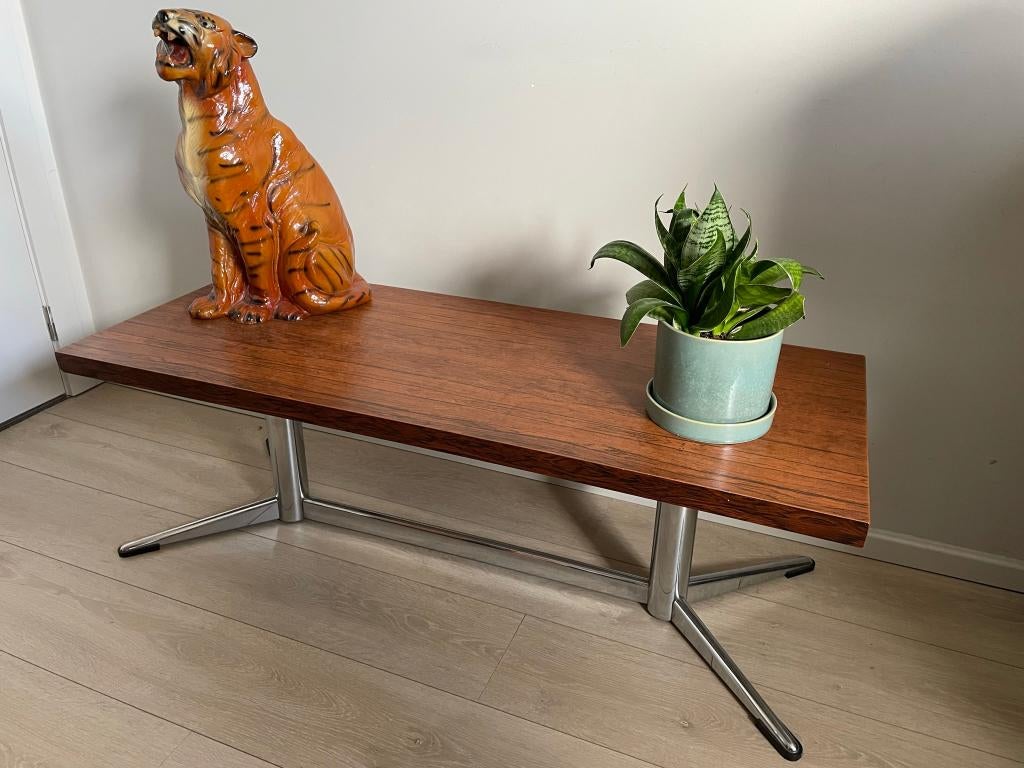 Vintage salontafel - Hout & chroom - Mid century Design look, Huis en Inrichting, Tafels | Salontafels, Ophalen, Gebruikt