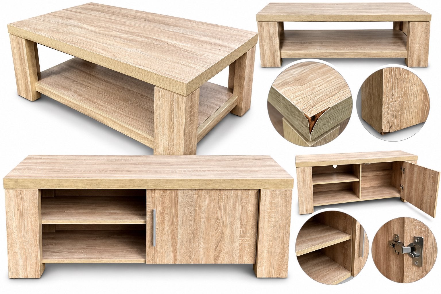 Meuble TV + table de salon assortie – Chêne clair, Maison & Meubles, Enlèvement, Utilisé, Chaine clair, Chêne
