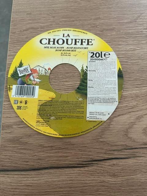 Col tonneau La Chouffe 20 L en carton, Collections, Enlèvement ou Envoi, Neuf, Panneau, Plaque ou Plaquette publicitaire, Autres marques