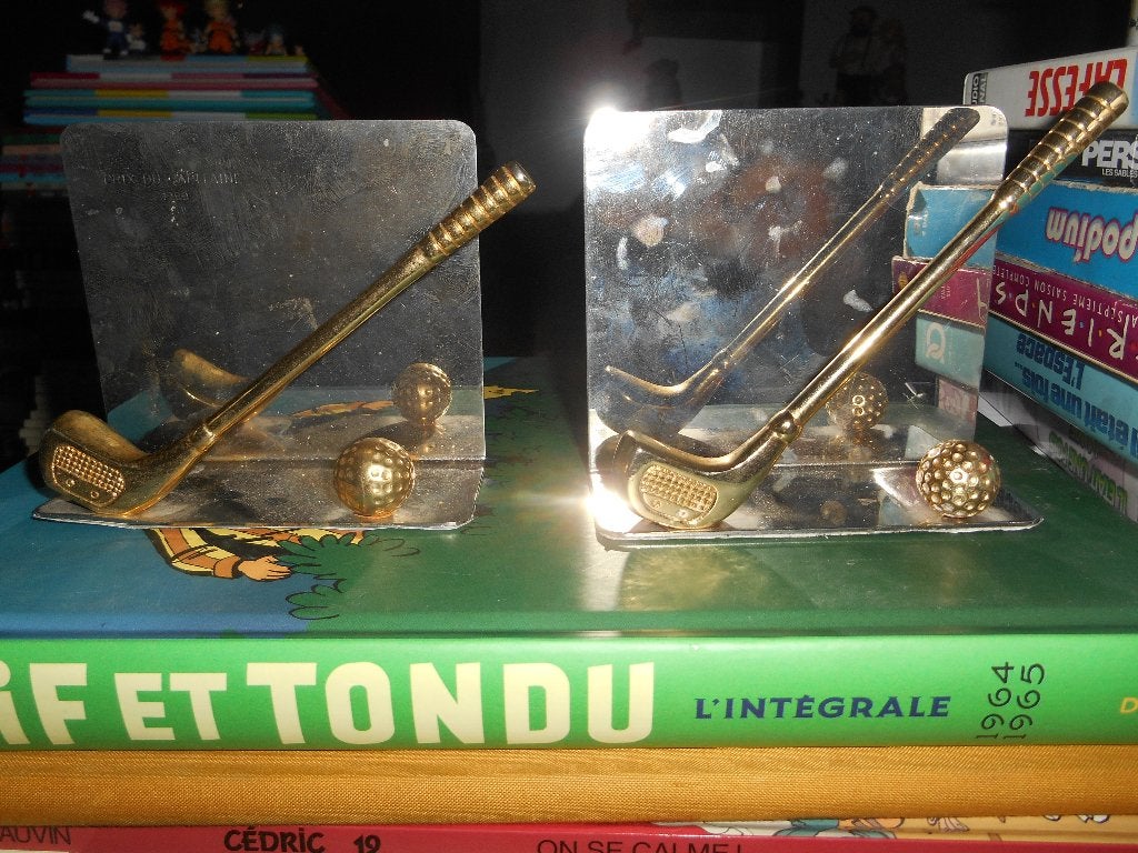 Lot de 2 serre livre en métal ( club de golf) 10*11cm, Enlèvement ou Envoi