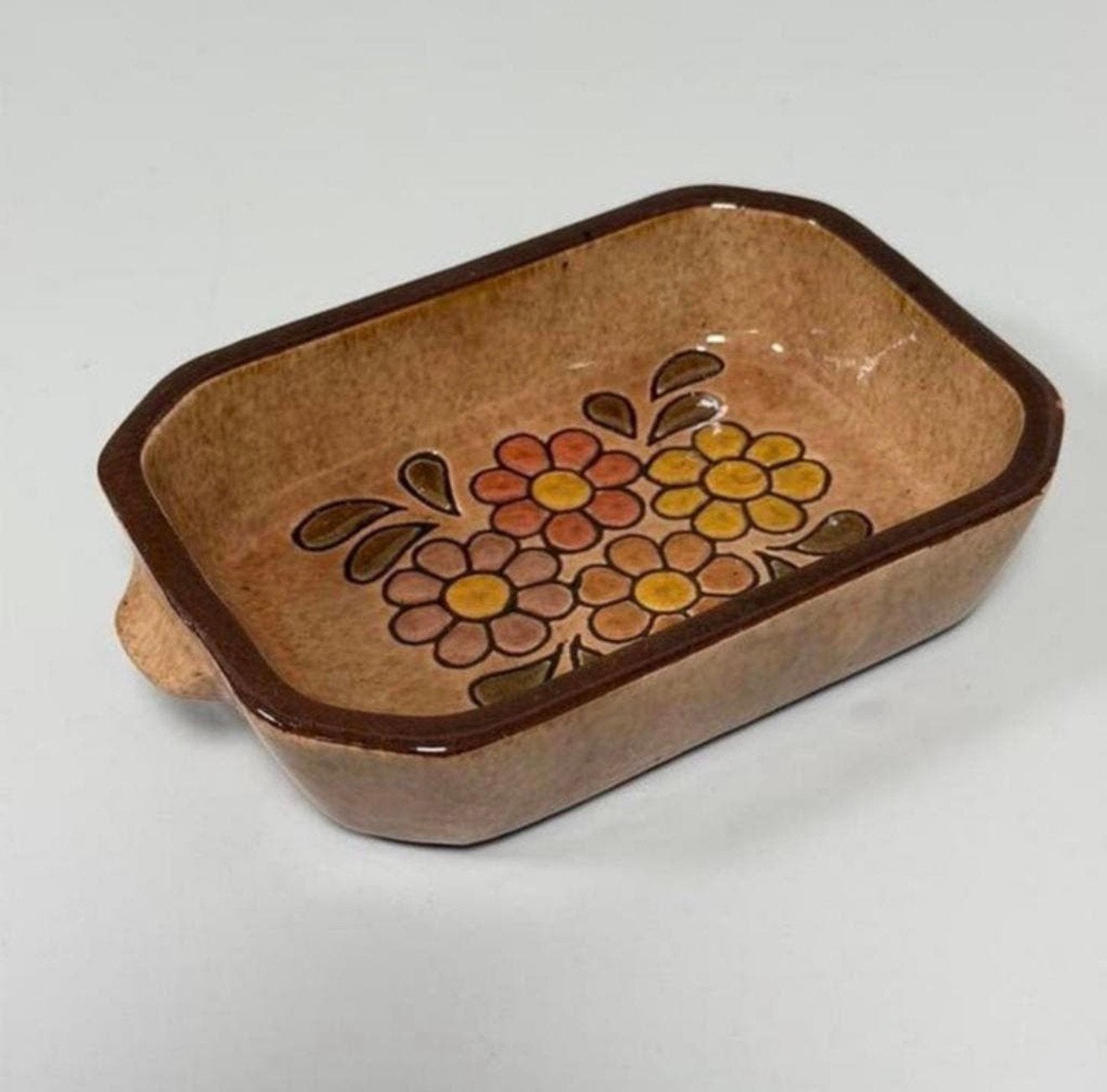 Plat à four vintage en céramique de 1970 avec imprimé floral, Antiquités & Art, Enlèvement ou Envoi