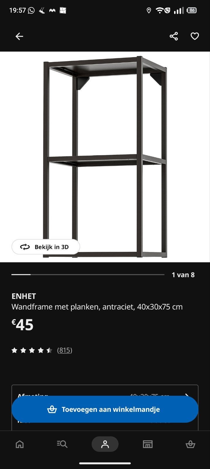 wandrek met leggers van Ikea, type Enhet, Huis en Inrichting, Ophalen of Verzenden, Zo goed als nieuw