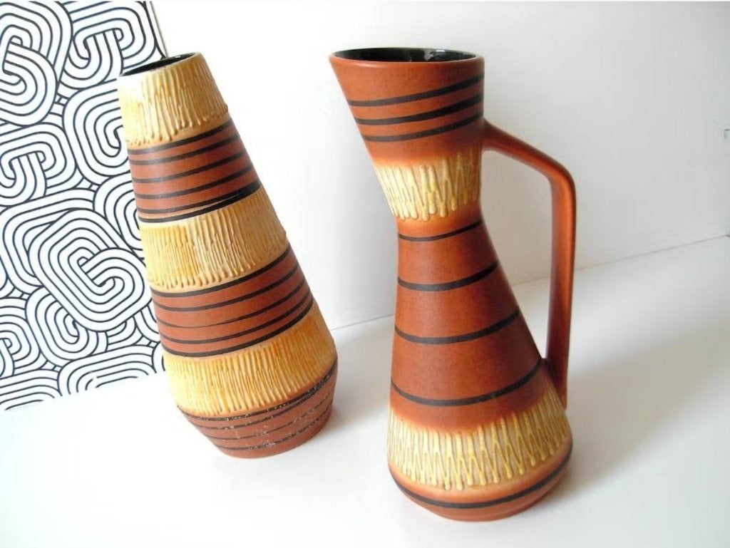 Trendy vintage vazen in West-Duitse keramiek van Scheurig, Handgemaakt, Vaas, Ophalen of Verzenden, 38 cm