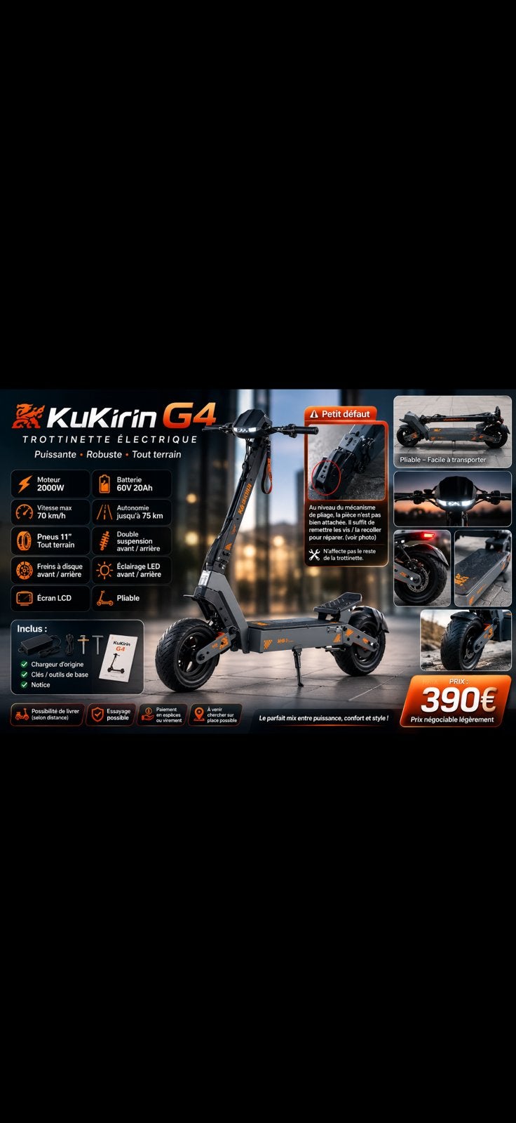 Kukirin G4, Enlèvement, Comme neuf, Pièce