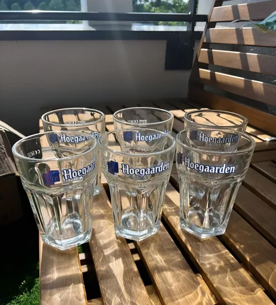 6 Hoegaarden glazen 33cl, Verzamelen, Ophalen