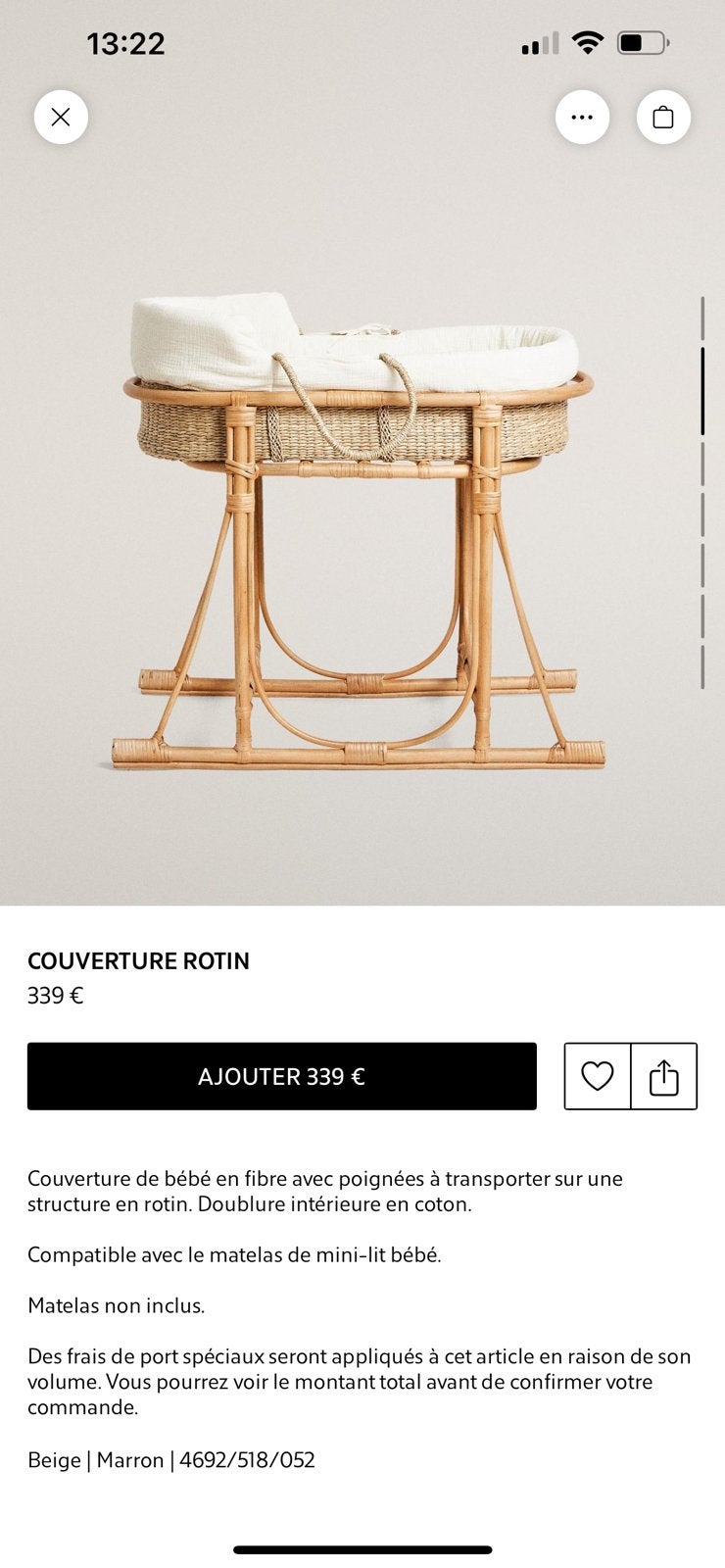 Berceau bebe zara home, Enfants & Bébés, Enlèvement, Comme neuf, Berceau