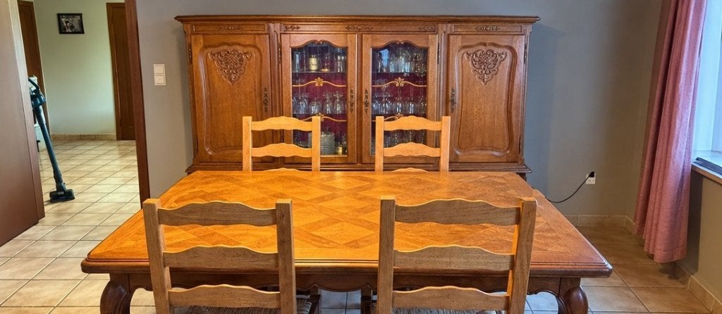 Prachtige eiken eetkamer in landelijke Vlaamse stijl, Enlèvement, Utilisé, Authentieke landelijke Vlaamse stijl, 4 à 6 chaises