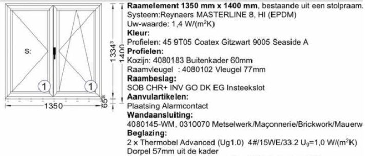 NIEUW Reynaers M8 alu DK1350x1400 – RAL9005, nooit geplaatst, Doe-het-zelf en Bouw, Raamkozijnen en Schuifdeuren, Deurkozijn, Inclusief glas