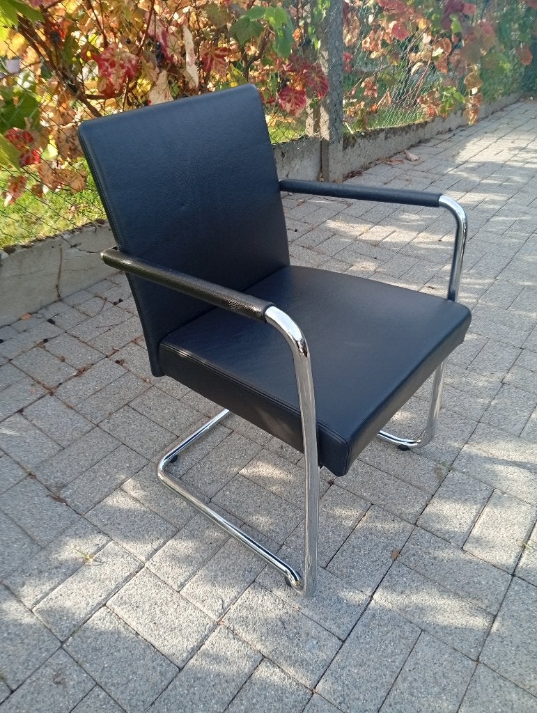 WALTER KNOLL Vintage sledestoel Bauhaus-stijl zwart leer, Ophalen of Verzenden