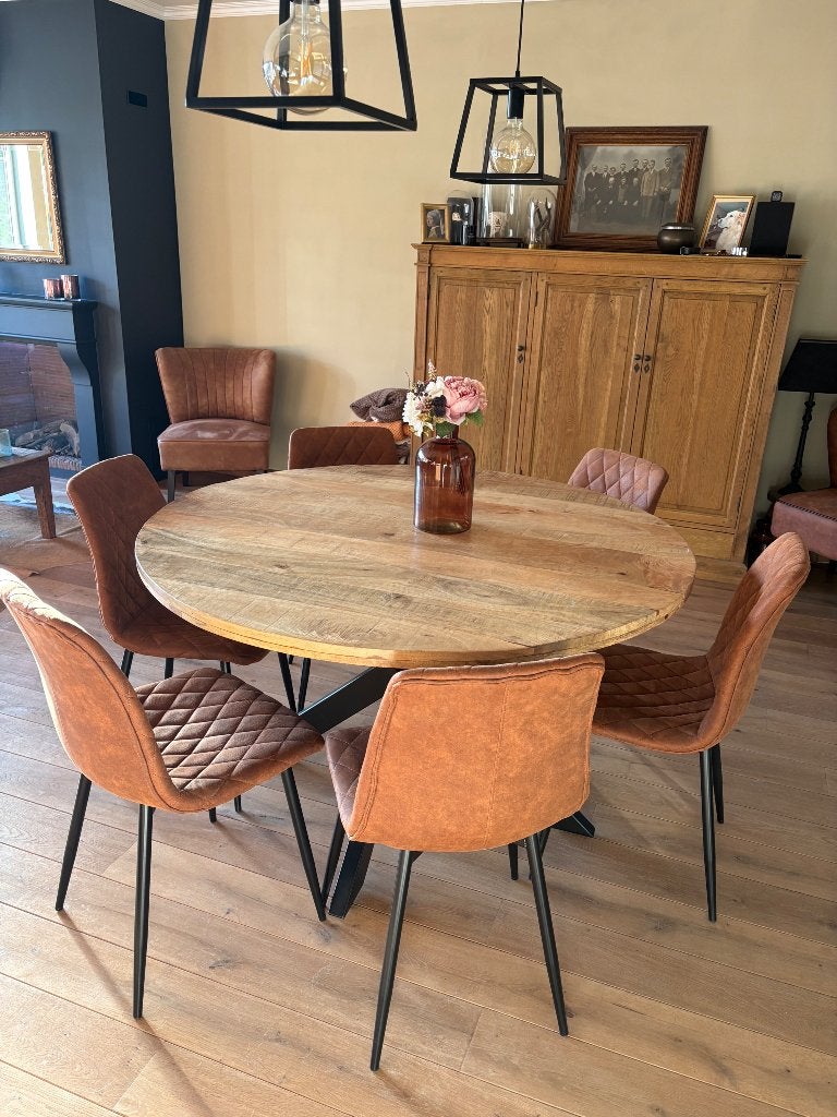 Ronde eettafel Mangohout, Huis en Inrichting, Ophalen, Gebruikt