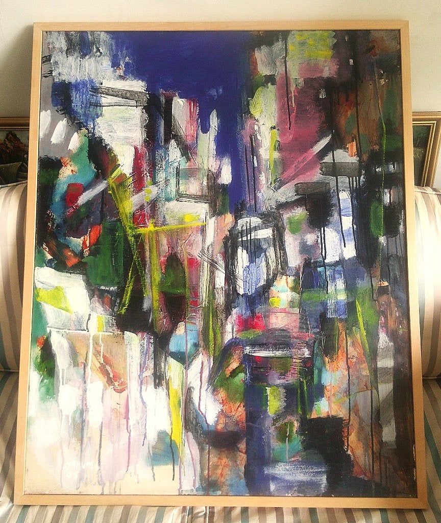 "Night in the City" 2005 - Nahum Suwarsita (1965 Indonesië), Peinture à l'huile, Expressionniste, Enlèvement, Paysage urbain / rural