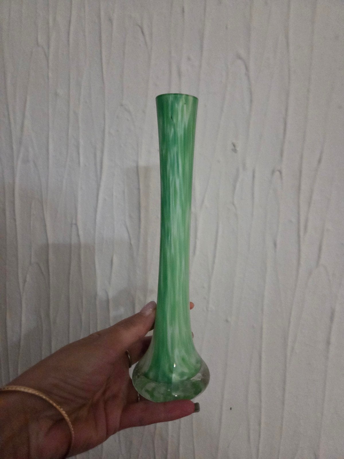 Prachtige Vintage Glazen Vaas Groen/Wit Gewolkt (Maranogla, Verzenden