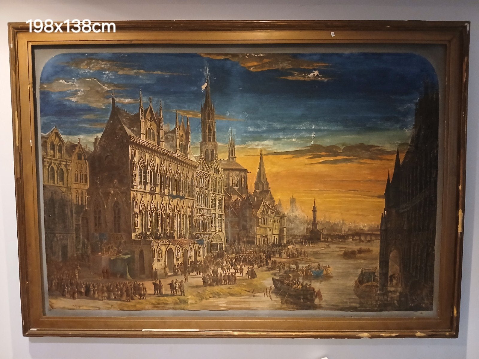 Grande peinture ancienne de L. Schepens, Antiquités & Art, Art | Peinture | Classique, Signé, Enlèvement