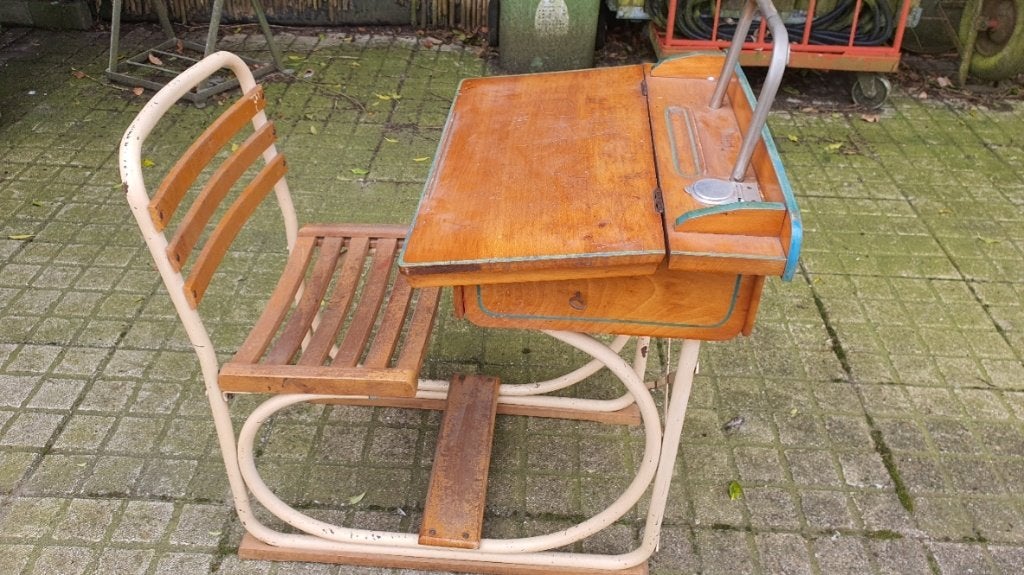 Unieke eenpersoons schoolbankje uit 1948 helemaal originele, Kinderen en Baby's, Kinderkamer | Overige Meubels, Gebruikt, Stoel