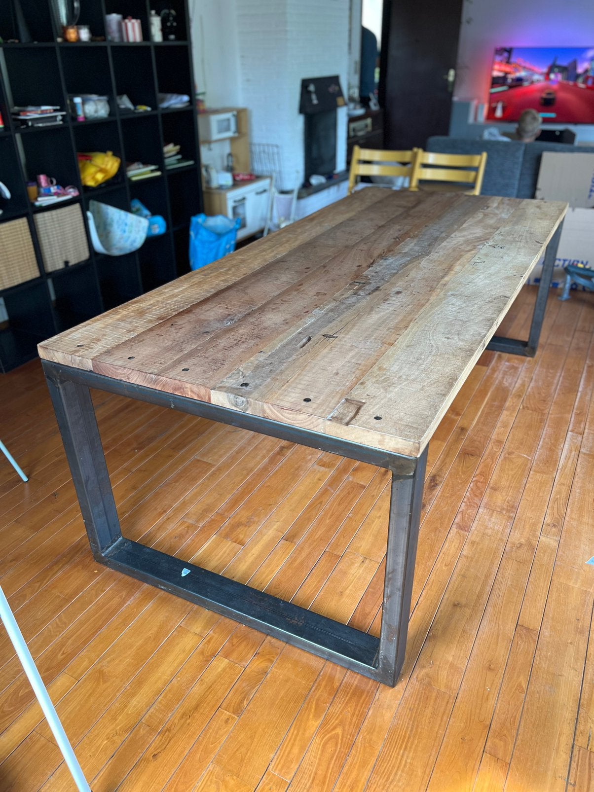 Industriële eettafel 220  100 cm, Gebruikt, 100 tot 150 cm, 200 cm of meer, Vijf personen of meer