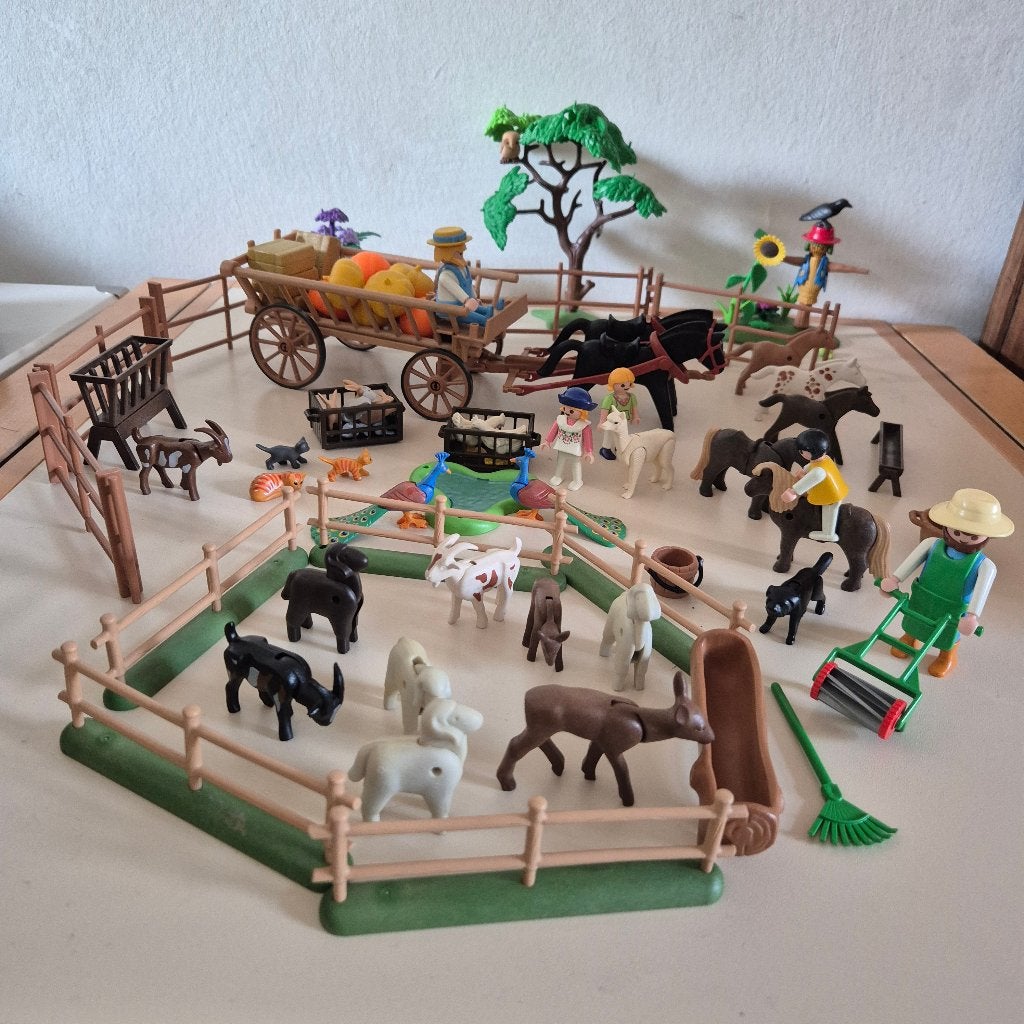 Playmobil boerderijdieren, oogstkar, vogelverschrikker, Ophalen of Verzenden
