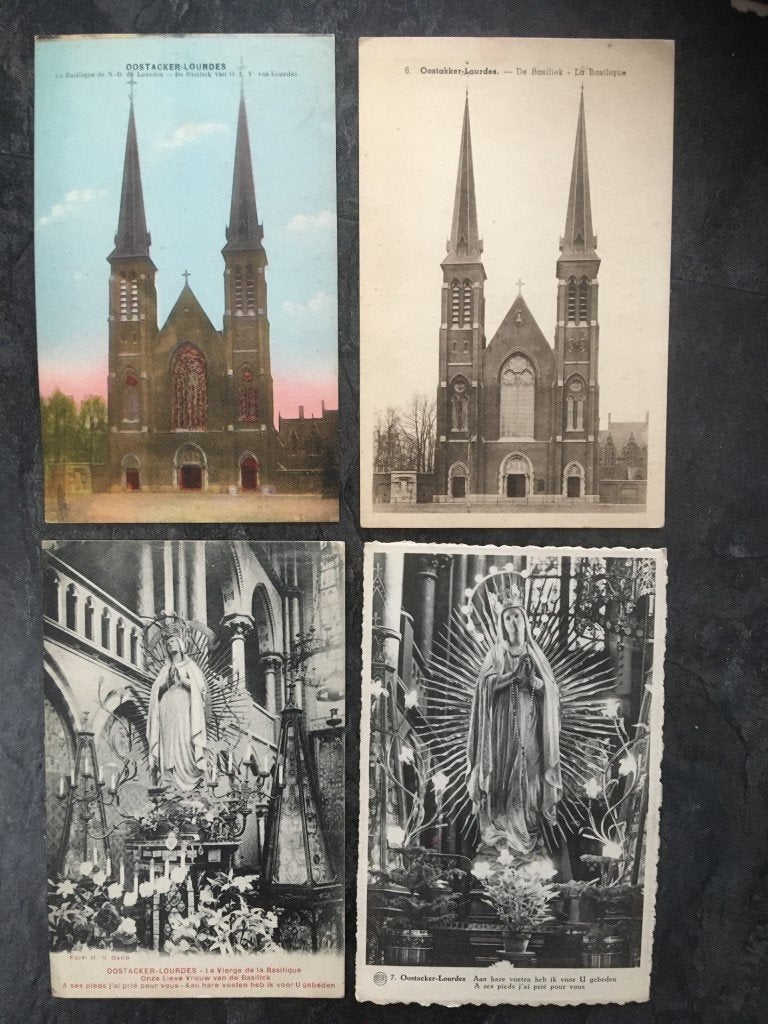4 postkaarten Oostakker - Basiliek O.L.V. van Lourdes, Ophalen of Verzenden, Oost-Vlaanderen