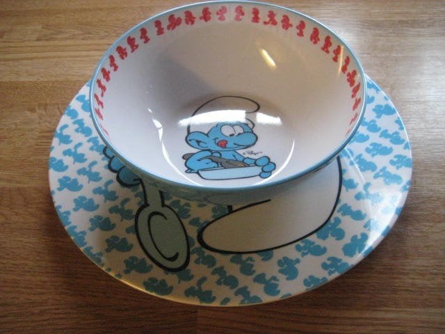 Baby bord en bowl -  “Smurfje eet ….”, Ophalen of Verzenden, Nieuw, Overige typen