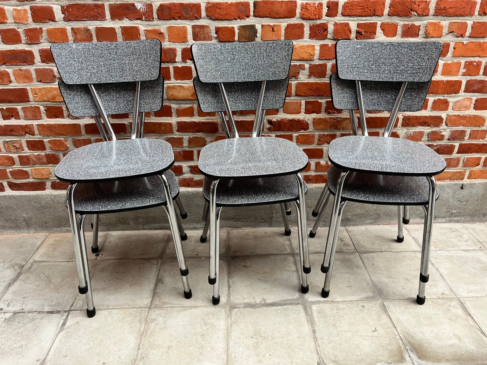 6 chaises vintage en formica en noir et blanc, Gris, Vintage, Enlèvement, X