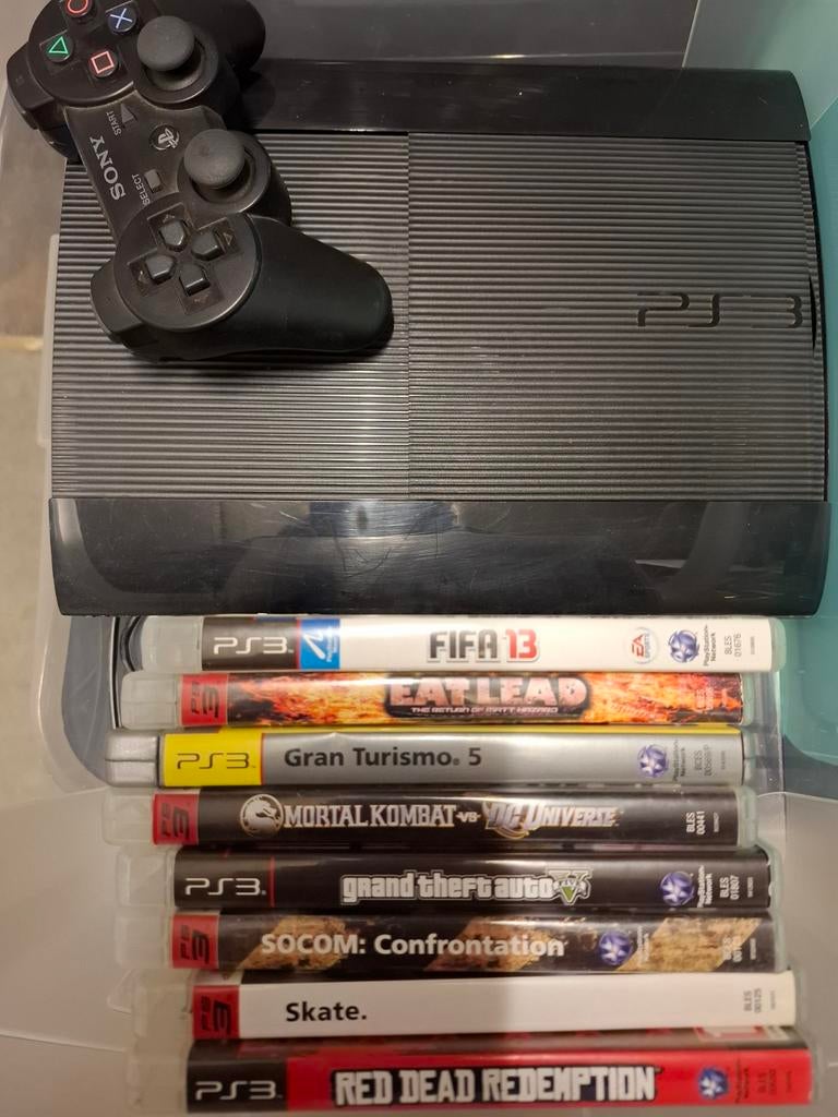 PS3 inclusief controller en spelletjes, Consoles de jeu & Jeux vidéo, Consoles de jeu | Sony PlayStation 3, Super Slim, Avec 1 manette