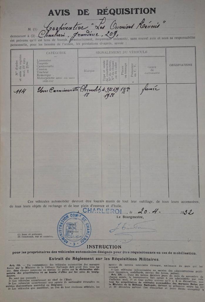 Militaria+Chevrolet+Camion de Brasserie+Joseph Tirou+WW2, Enlèvement ou Envoi, Autres, Autres types