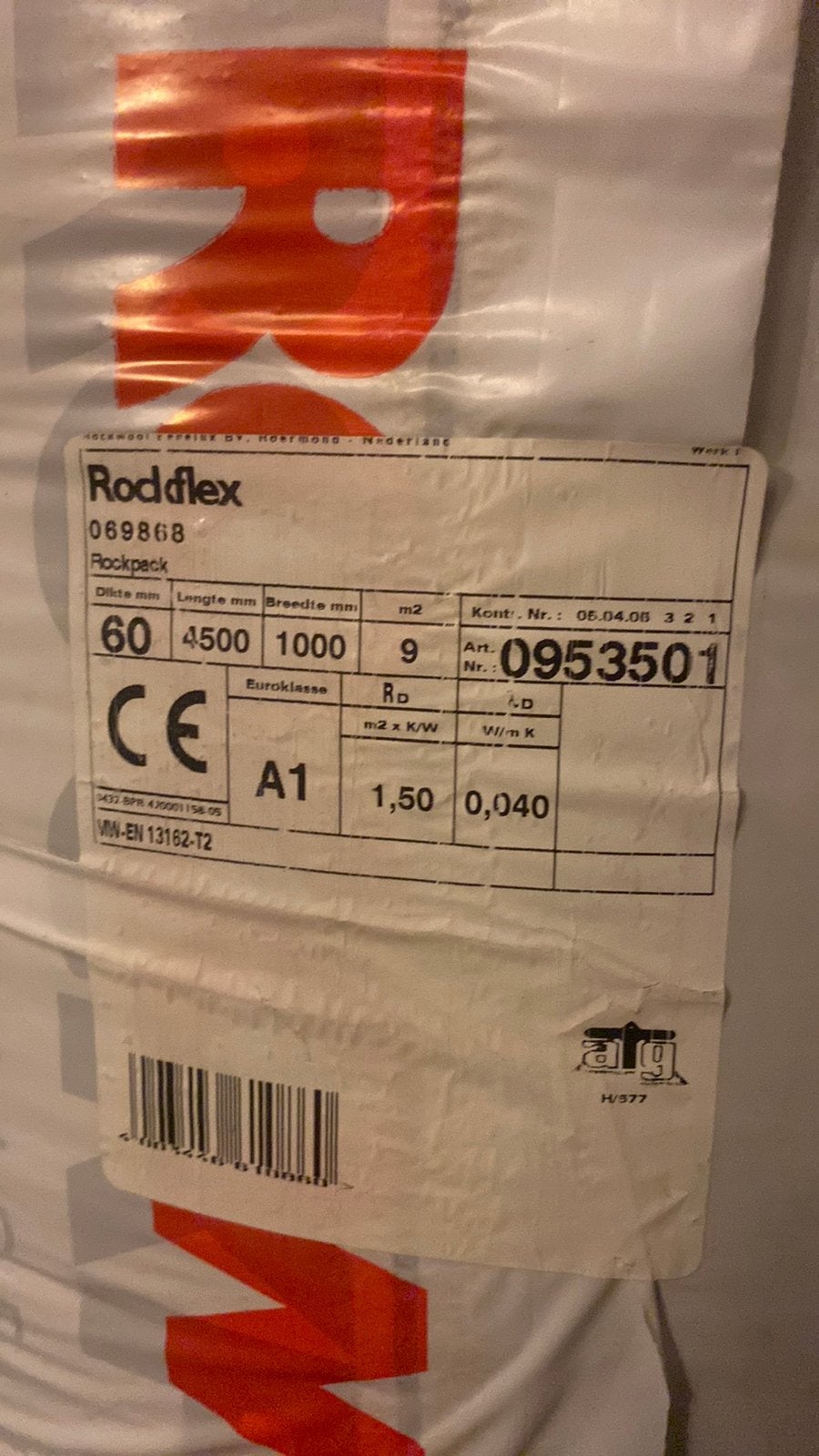 Nieuwe rol Rockwool 1meter hoog en 6cm dik. 9m2., Ophalen, Nieuw, 4 tot 8 cm, 5 tot 10 m²