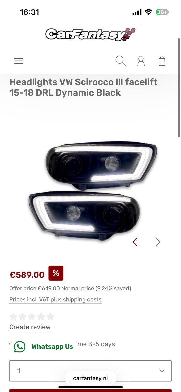 VW Scirocco Dynamic Black DRL Headlights, Autos : Pièces & Accessoires, Éclairage, Volkswagen, Utilisé, Enlèvement ou Envoi