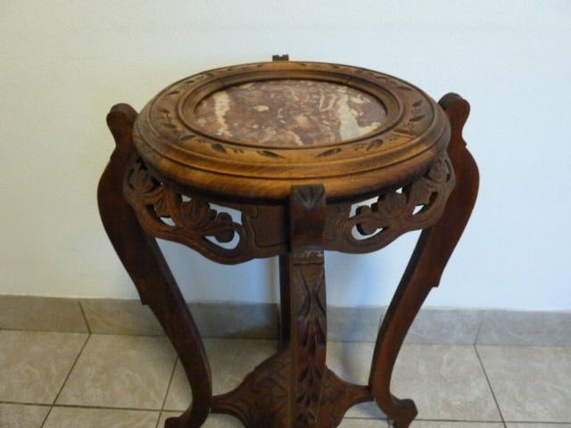 Antieke Houten plantenstaander met marmer (Frans 1890)75cm, Ophalen