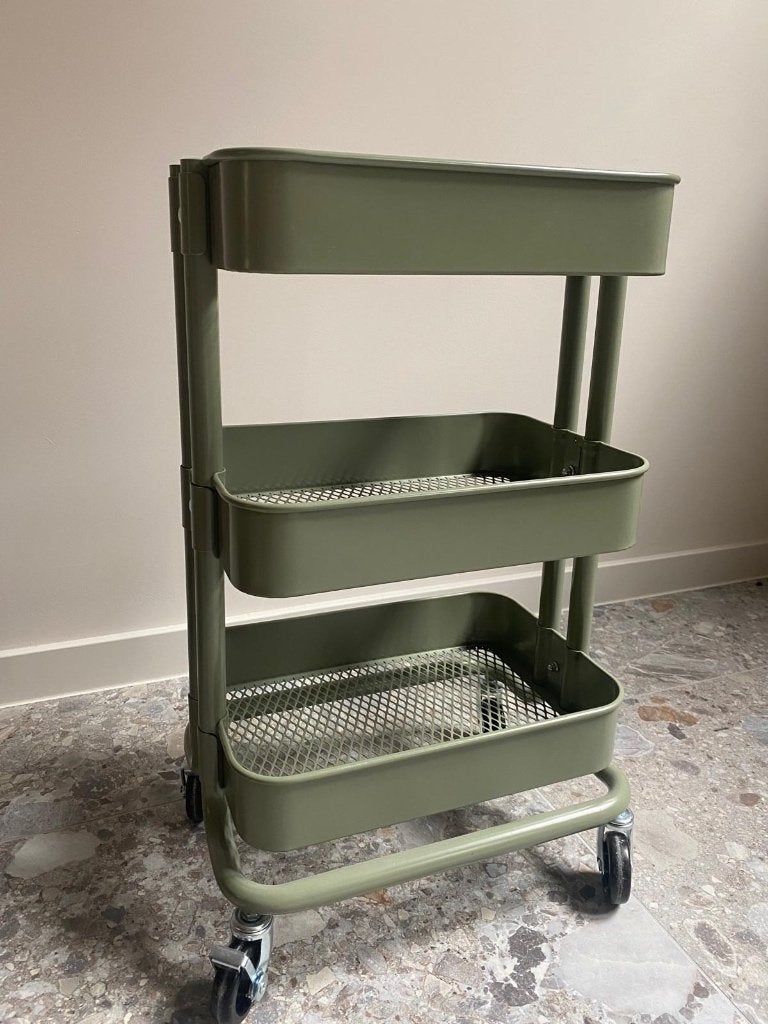 IKEA rolwagentje klein olijfgroen, Huis en Inrichting, Ophalen, Zo goed als nieuw, Groen, Metaal
