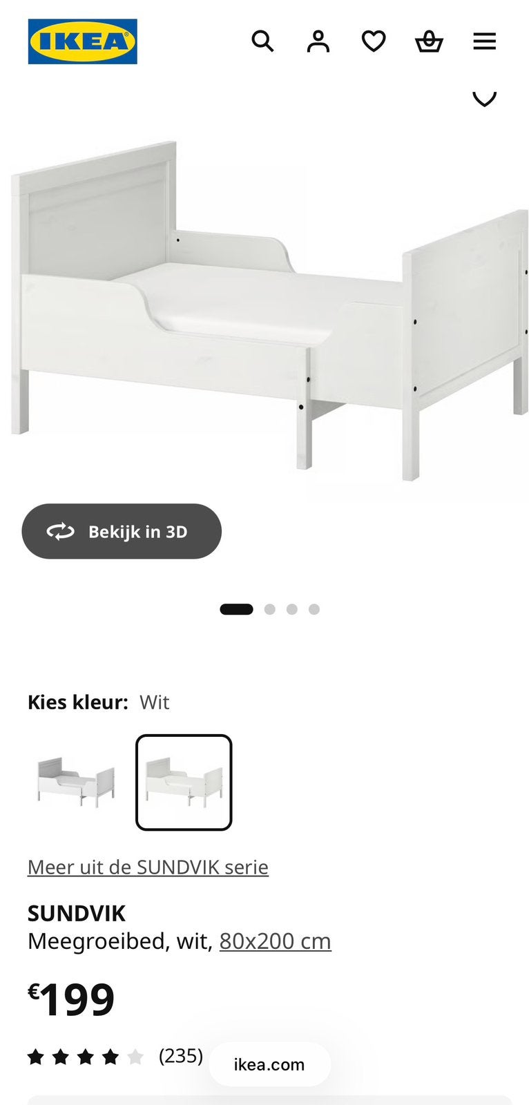 Ikea meegroeibed/peuterbed, Ophalen, Zo goed als nieuw, Lattenbodem