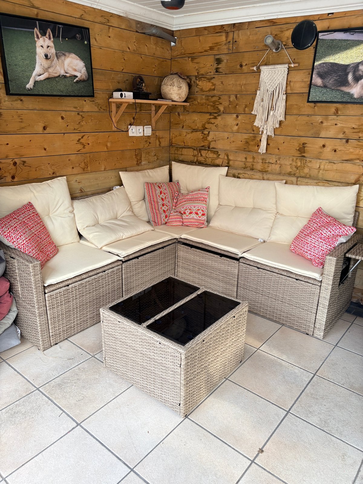 6-delige Loungeset met kussens poly rattan beige, Tuin en Terras, Tuinsets en Loungesets, Nieuw, Loungeset, Rotan, 5 zitplaatsen