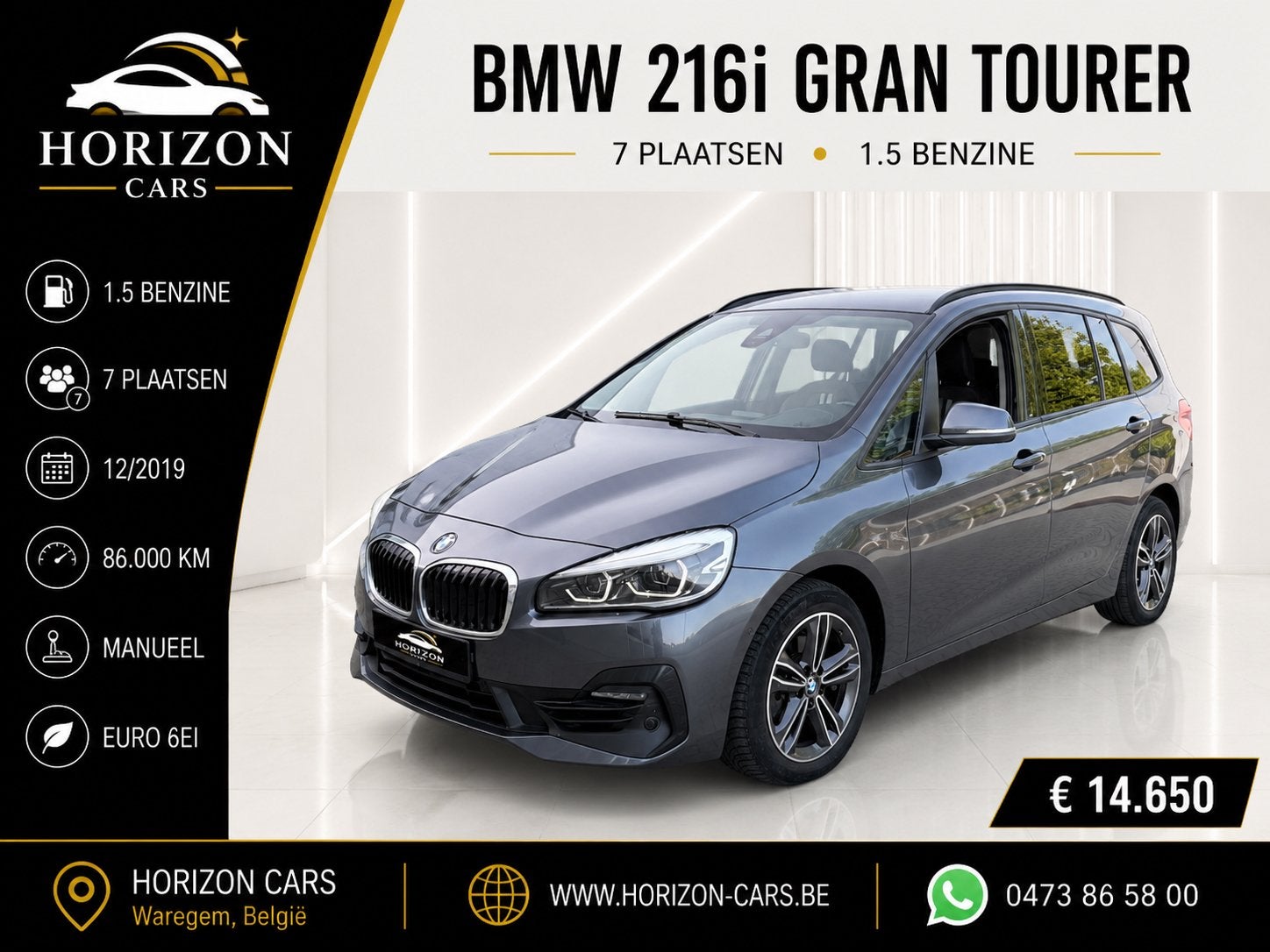 Bmw 216i 1.5 Benzine 'Gran Tourer' 7 plaatsen + Garantie, Monovolume, Euro 6, Handgeschakeld, 5 deurs