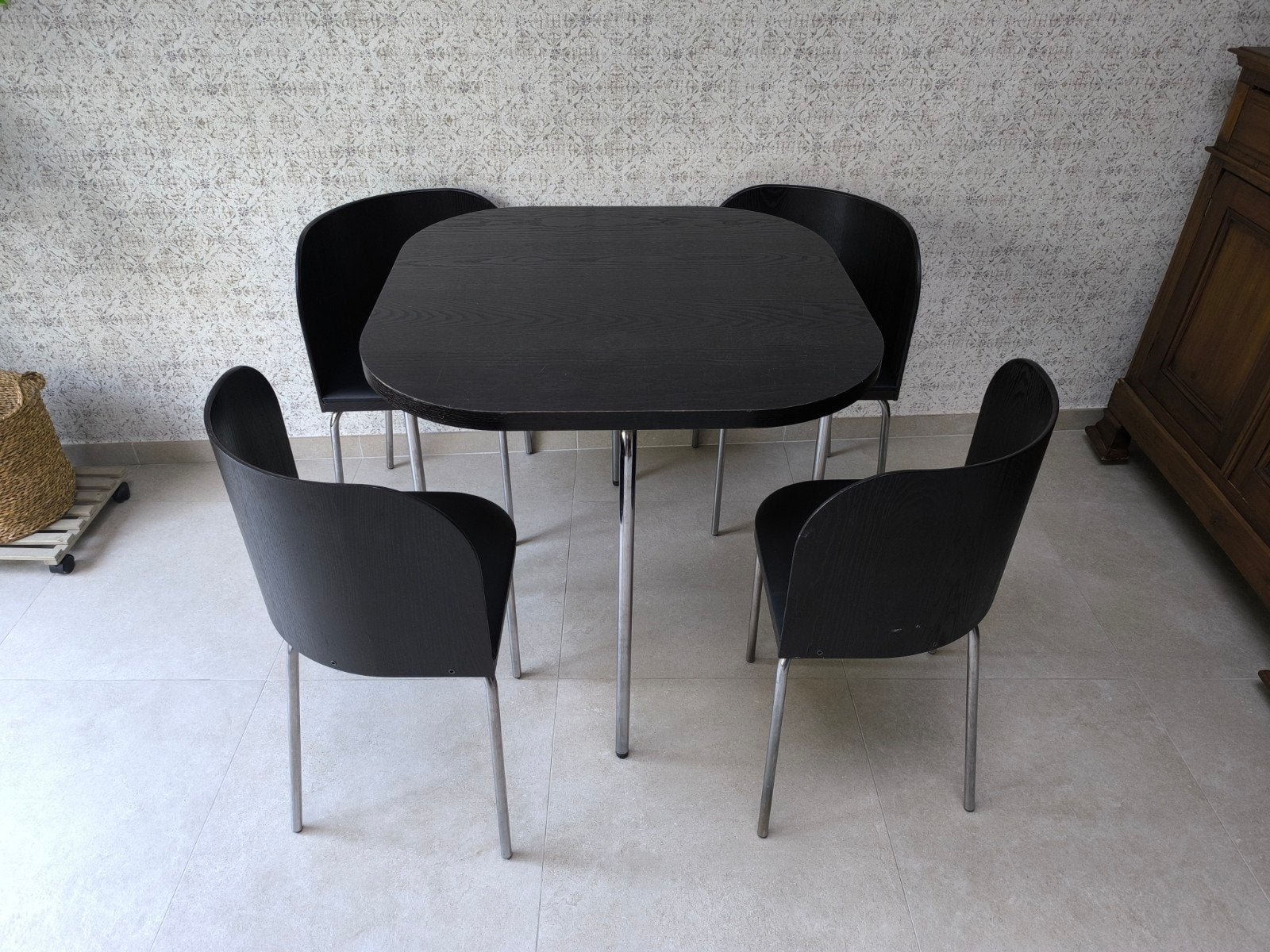 Ikea FUSION Table + 4 chaises (noire) (Vintage 1999), Enlèvement, Utilisé, FUSION, 4 à 6 chaises