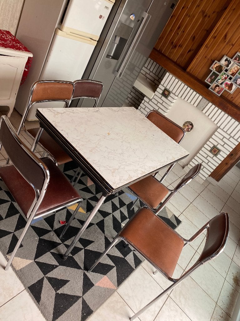 Table vintage et 6 chaises, Ophalen, Gebruikt, 100 tot 150 cm, Vintage