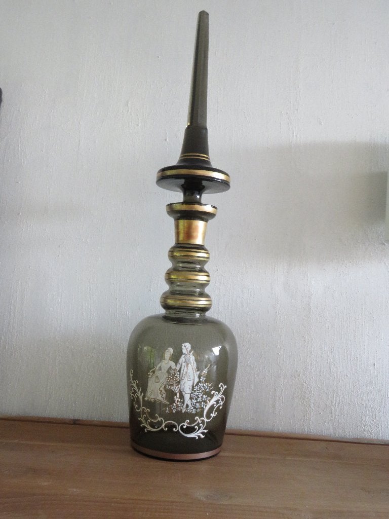 Vintage Boheems glas karaf vaas stop XL  Stijl Mary Gregory, Antiek en Kunst, Ophalen of Verzenden