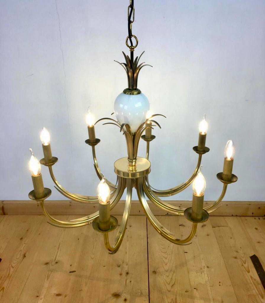 Vintage Kroonluchter met Struisvogelei in Opaline Glas, Ophalen, Gebruikt, Overige materialen, Hollywood Recency