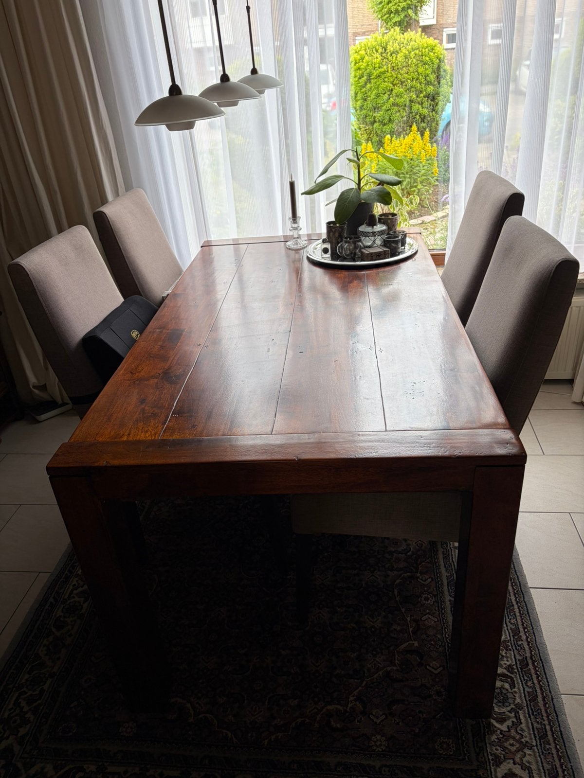 Eetkamer met tv meubel en bijzettafeltjes koloniaal, Ophalen, Gebruikt, Koloniaal, 8 stoelen of meer