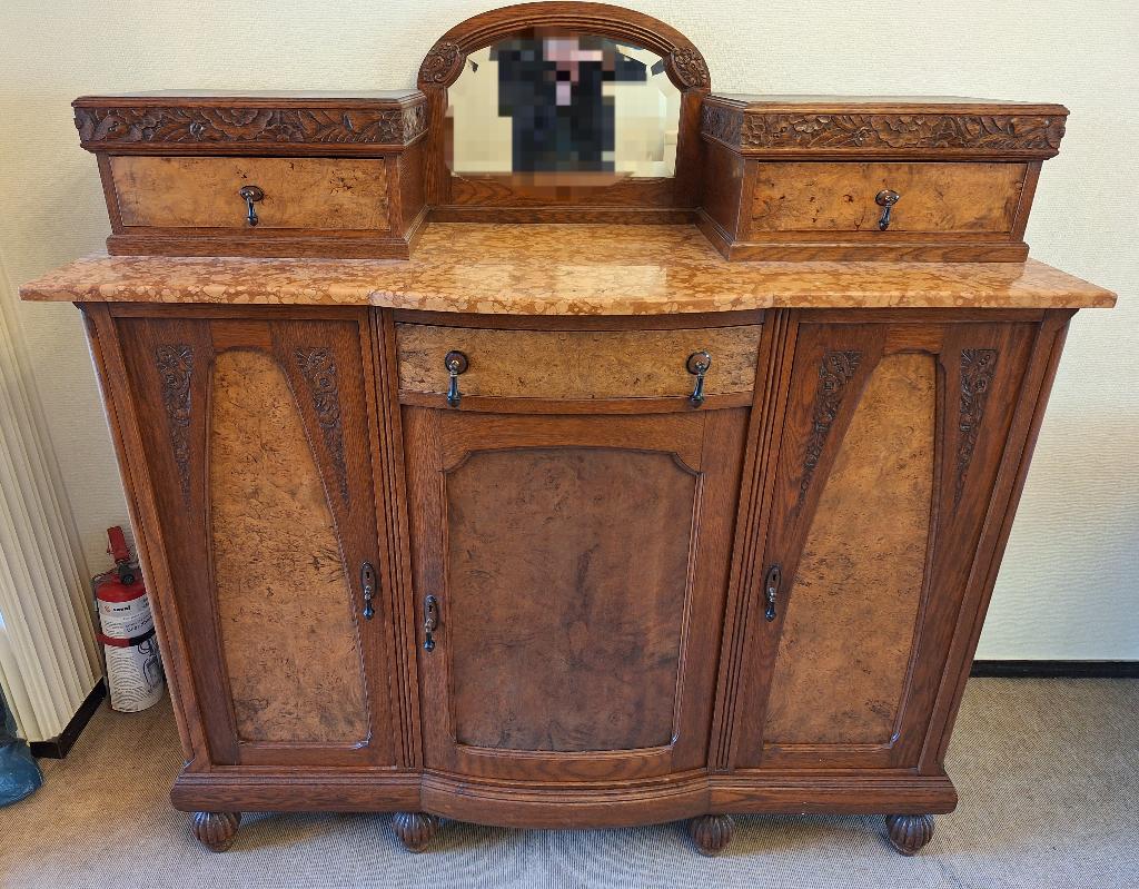 Art Deco dressoir met marmeren blad en spiegel, Antiek en Kunst, Antiek | Meubels | Kasten, Ophalen