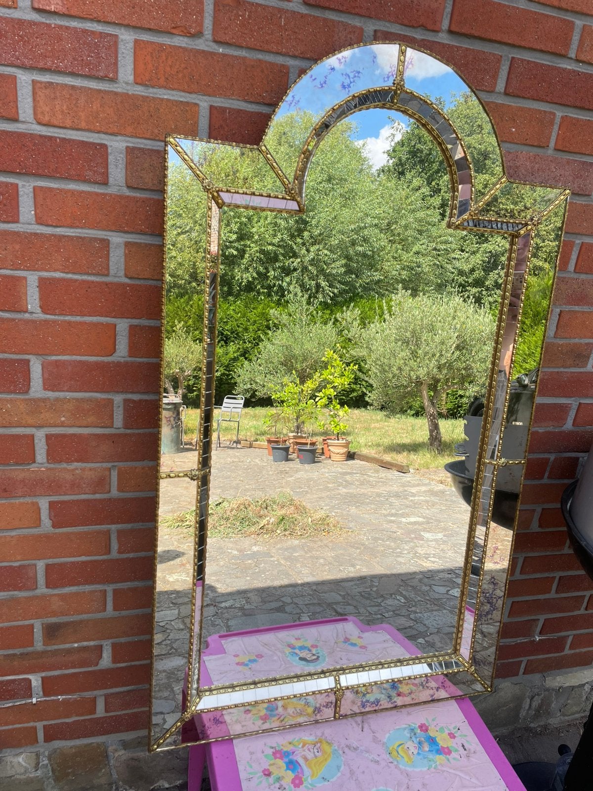 Vintage mozaïekboogspiegel, Huis en Inrichting, Ophalen, Zo goed als nieuw